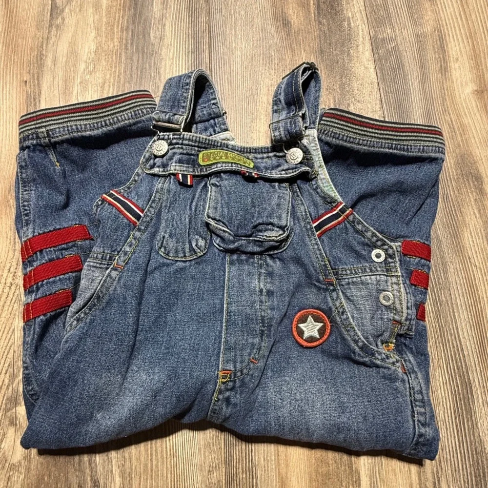 Oilily Kids Denim Overalls Vintage Y2K Streetwear Star Patch Size 92 2T